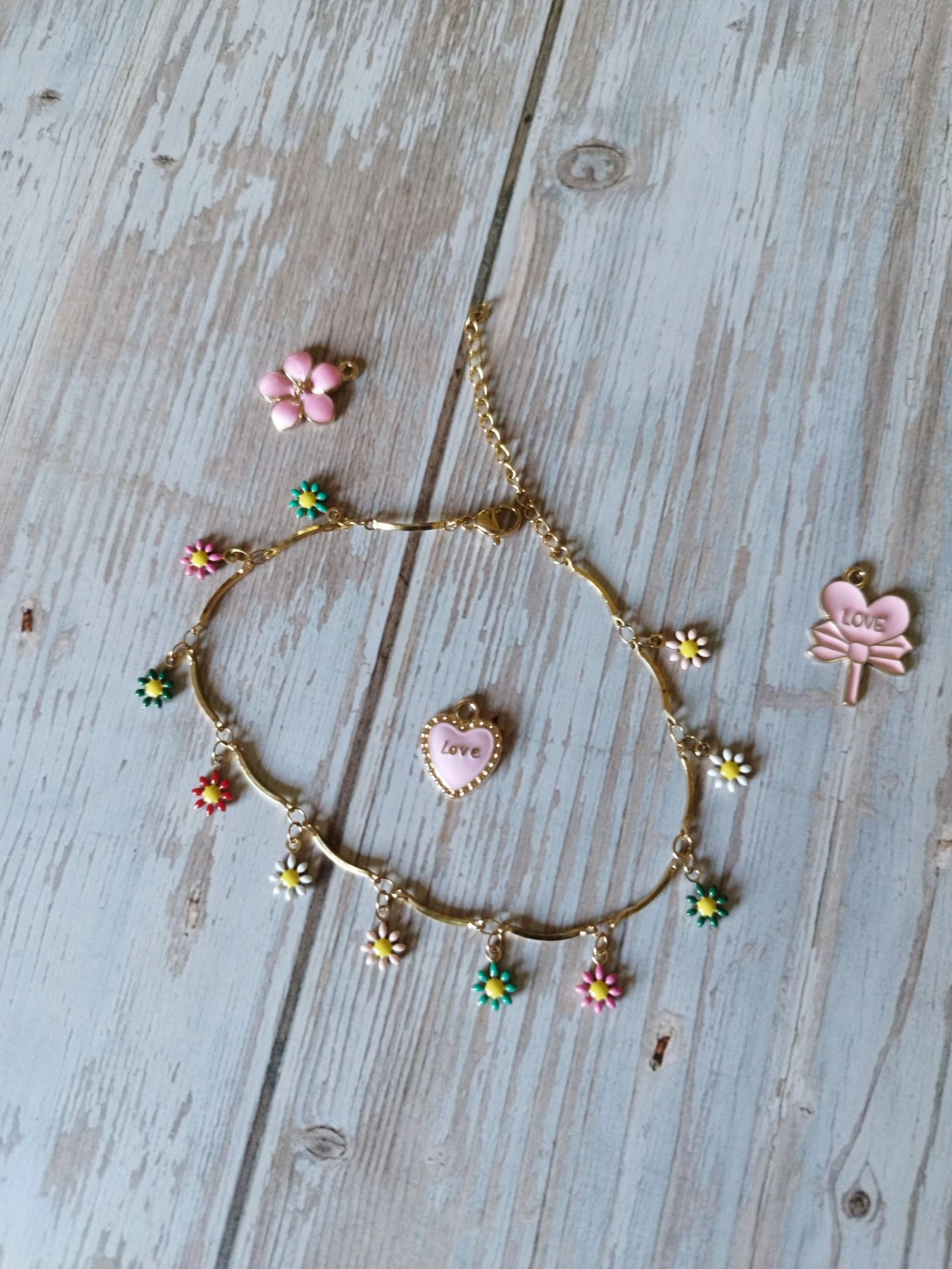 Bracelet de cheville doré et fleurs pendantes acier inoxydable 
